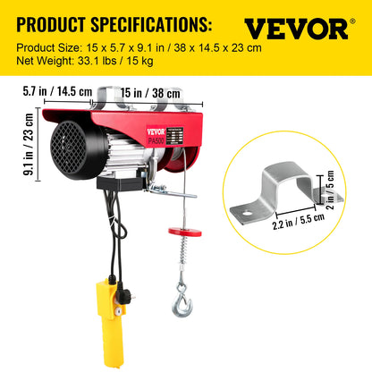 VEVOR 250/300Kg Electric Hoist Lifting Crane Cable Hoist Winch for Boat Car Garage Elevator with Wired Remote Control Lifter
