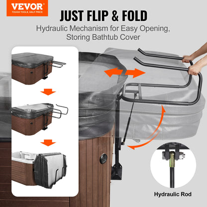 VEVOR Hot Tub Cover Lift Spa Cover Lift, Hydraulic Height 33.1" - 41.3" Width 53.1" - 92.5" Adjustable Installed Underneath