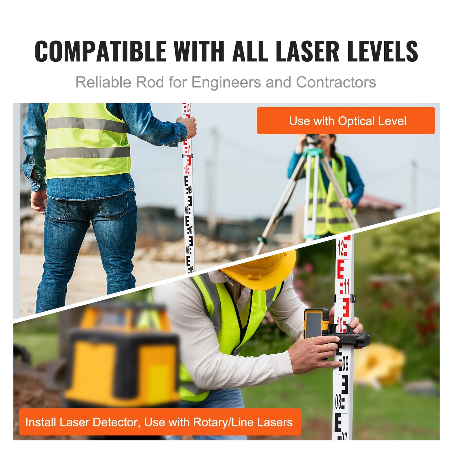 VEVOR Aluminum Grade Rod 4M Metric Telescopic Measuring Rod Double-Sided Scale in CM/MM Leveling Rod Stick Aluminum Alloy Survey