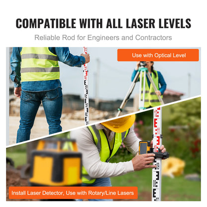 VEVOR Aluminum Grade Rod 4M Metric Telescopic Measuring Rod Double-Sided Scale in CM/MM Leveling Rod Stick Aluminum Alloy Survey