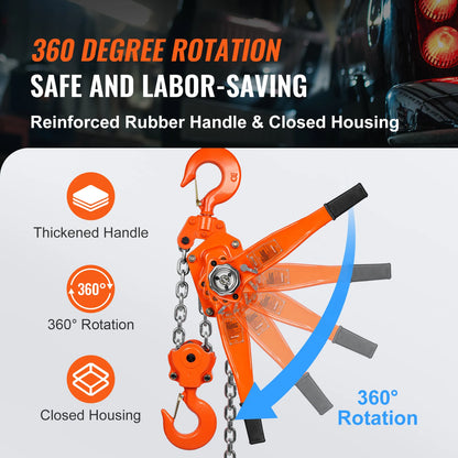 VEVOR Manual Lever Chain Hoist G80 Galvanized Carbon Steel with Weston Double-Pawl Brake Auto Chain Leading & 360° Rotation Hook