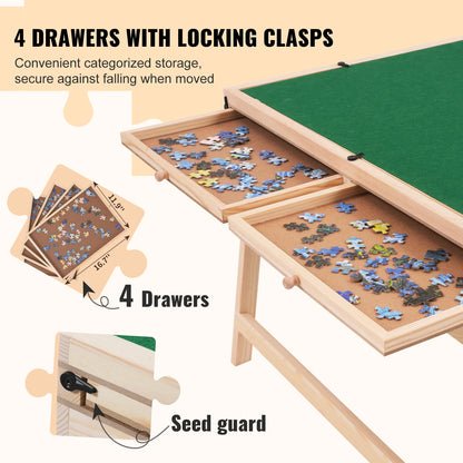 VEVOR 1500 Piece Puzzle Table with Folding Legs 4 Drawers and Cover Wooden Jigsaw Puzzle Plateau For Adults Gift for Mom