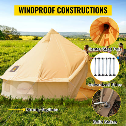 VEVOR Camping Tent 3-7m Waterproof Cotton Canvas Bell Tent Outdoor 4 Seasons Family Party Picnic Yurt W/ Stove Hole4-12 Person