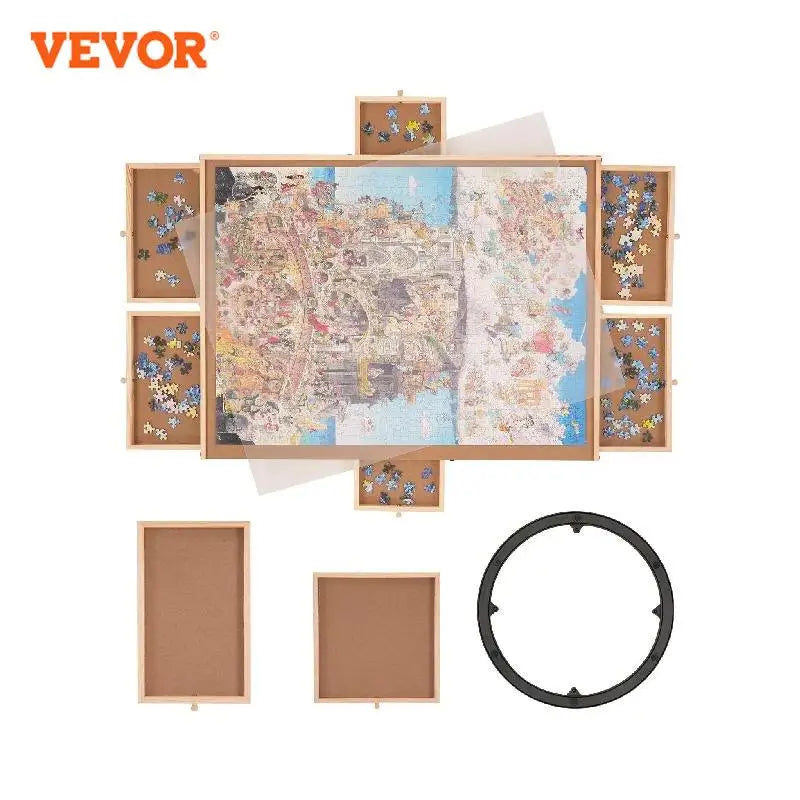 VEVOR 1500 -2000 Piece Rotating Puzzle Board Wooden Jigsaw Puzzle Table with 6 Drawers and Cover for Adults and Kids