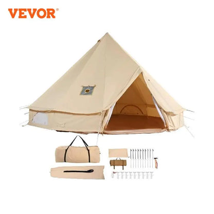 VEVOR Canvas Bell Tent, 4Seasons 3m/9.8ft Yurt Tent, Canvas Tent for Camping with Stove Jack,Breathable Tent Holds up to 4People