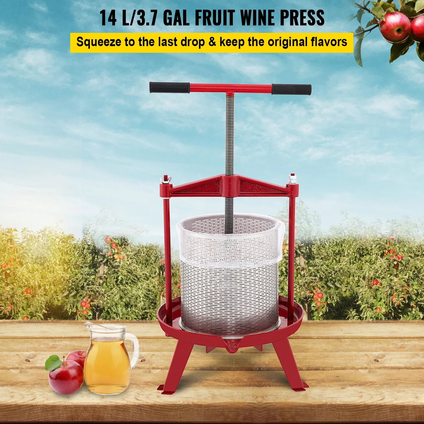 VEVOR Fruit Wine Press 3.7Gal/14L Cast Iron Manual Grape Presser for Wine Making Cider Tincture Vegetables Honey Olive Oil Press