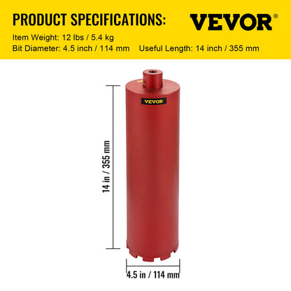 VEVOR Diamond Core Drill Bit 450mm Length 5/4in Universal Thread Hole Cutter for Drilling Concrete Brick Masonry Marble w/ Blade
