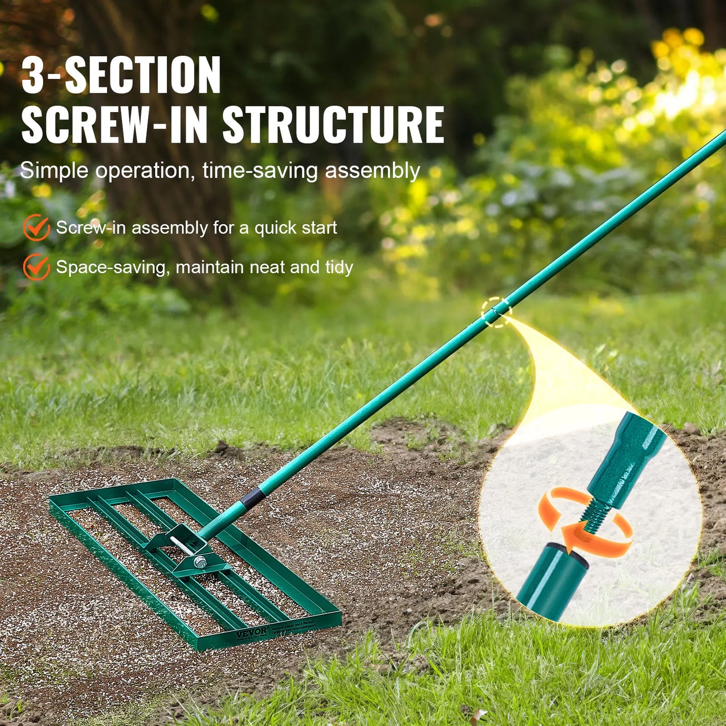 VEVOR Lawn Leveling Rake 36inchx10inch Heavy-duty Lawn Leveler With 78inch Steel Extended Handle For Garden Golf Lawn Farm