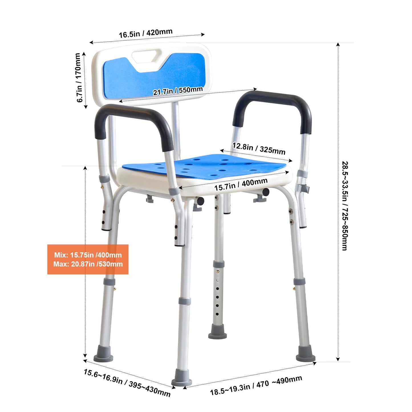 VEVOR Shower Chair Seat Adjustable Height Bench Bath Chair for Elderly Disabled Shower Chair for Inside Shower Bathtub 400/350lb
