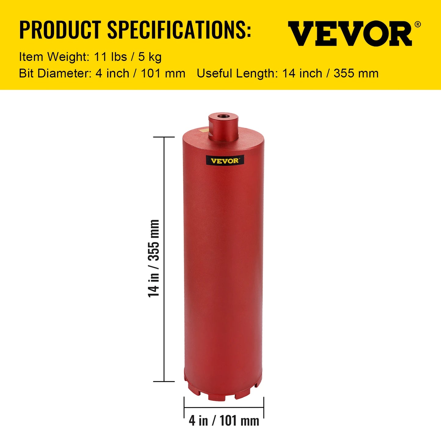 VEVOR Diamond Core Drill Bit 450mm Length 5/4in Universal Thread Hole Cutter for Drilling Concrete Brick Masonry Marble w/ Blade