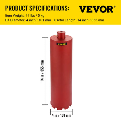 VEVOR Diamond Core Drill Bit 450mm Length 5/4in Universal Thread Hole Cutter for Drilling Concrete Brick Masonry Marble w/ Blade