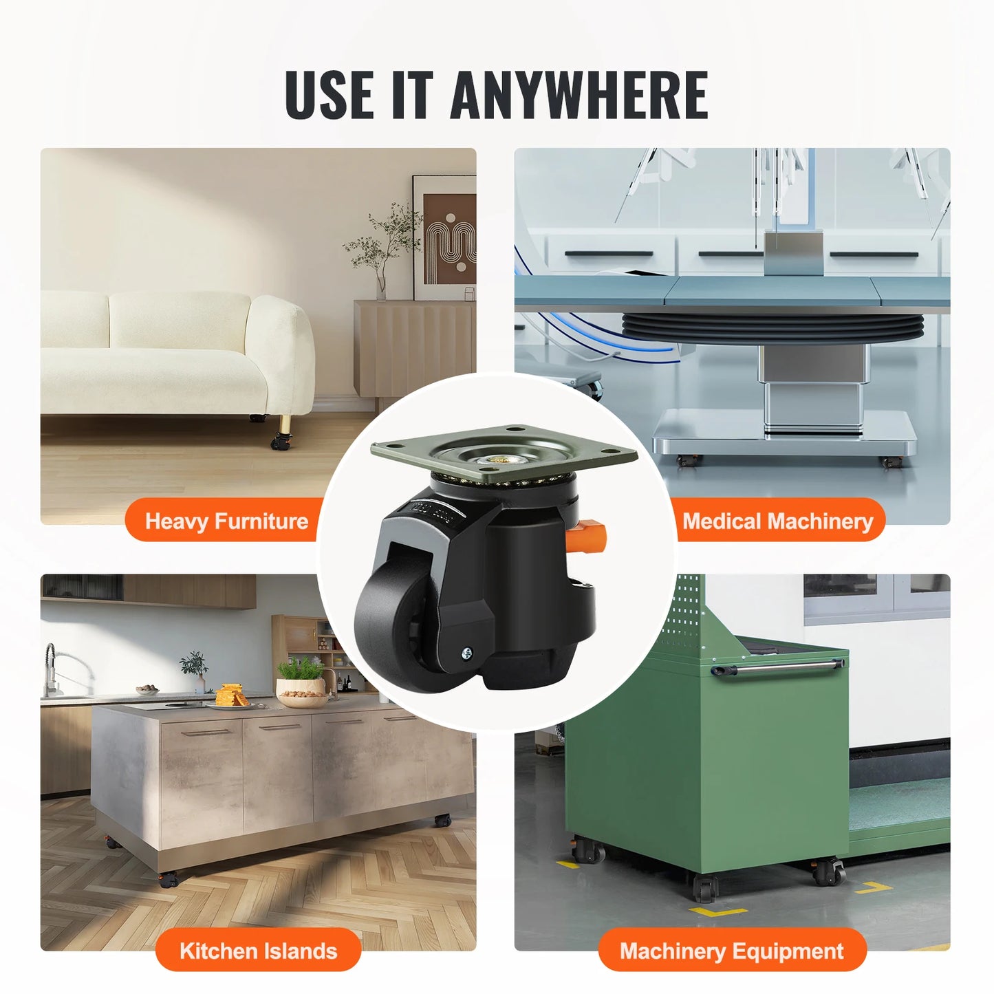 VEVOR 4Pcs Leveling Casters Heavy Duty Swivel Caster Wheels with Handle Design Height Adjustable Feet for Workbench Machine