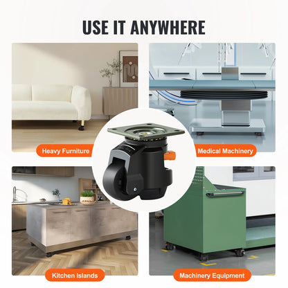 VEVOR 4Pcs Leveling Casters Heavy Duty Swivel Caster Wheels with Handle Design Height Adjustable Feet for Workbench Machine