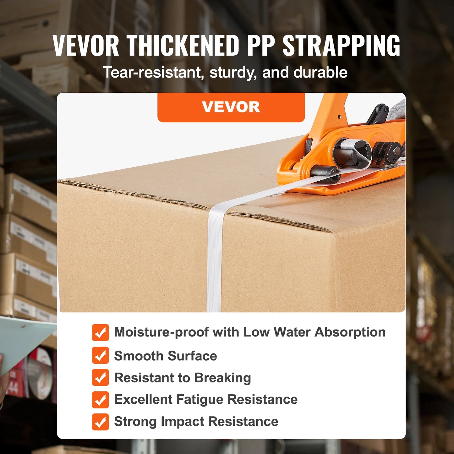 VEVOR Pallet Packaging Strapping Banding Kit with Tensioner Banding Sealer Tool 328ft PP Band 100 Metal Seals for Packing Belt