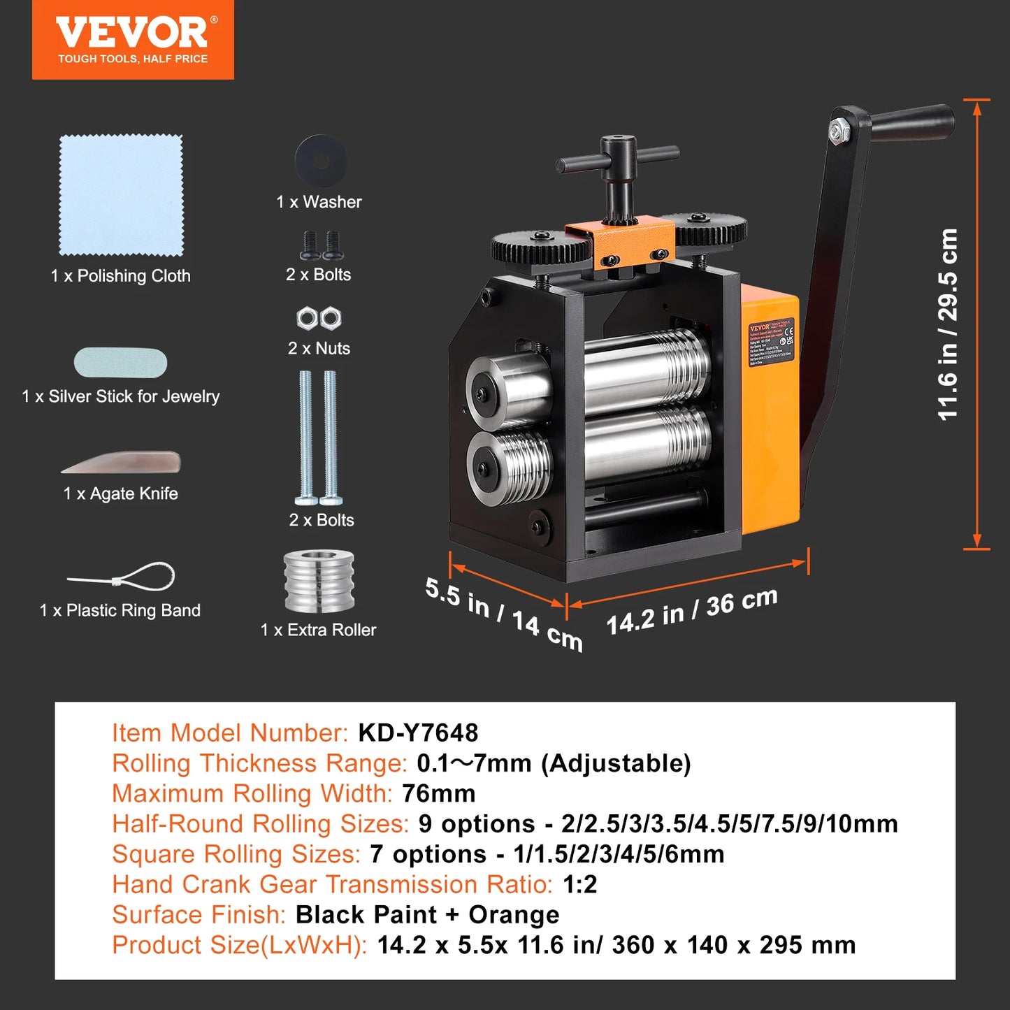 VEVOR 45/57/75/76 mm Jewelry Rolling Mill Machine 3-in-1 Multi-function Rolling Mill for Metal Jewelry Making Sheet Square Wire