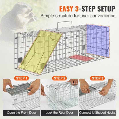 VEVOR Live Animal Cage Trap Humane Cat Rodent Control Folding with Handle for Rabbits Stray Cats Squirrels Raccoons Groundhogs