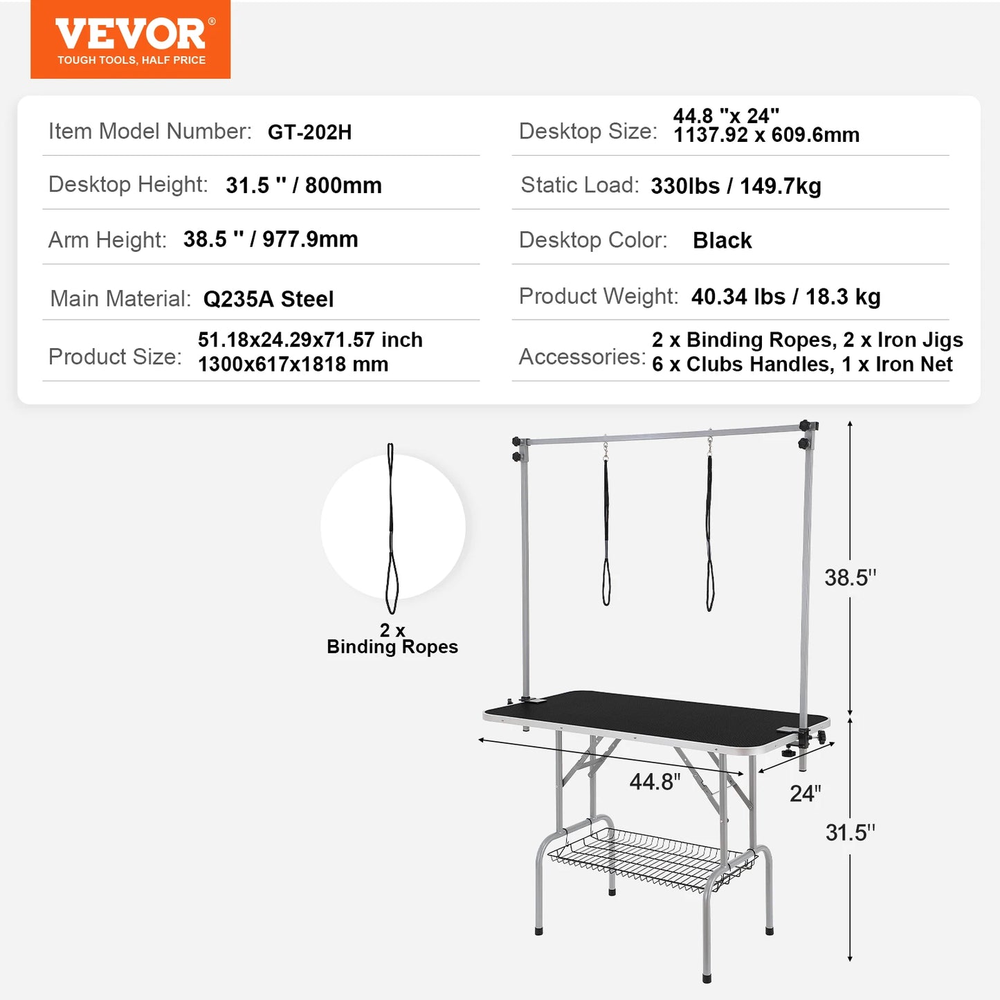 VEVOR Pet Grooming Table Two Arms with Clamp Dog Grooming Station Foldable Pets Stand for Medium Small Dogs with Grooming Loop