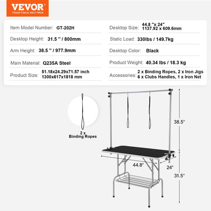 VEVOR Pet Grooming Table Two Arms with Clamp Dog Grooming Station Foldable Pets Stand for Medium Small Dogs with Grooming Loop
