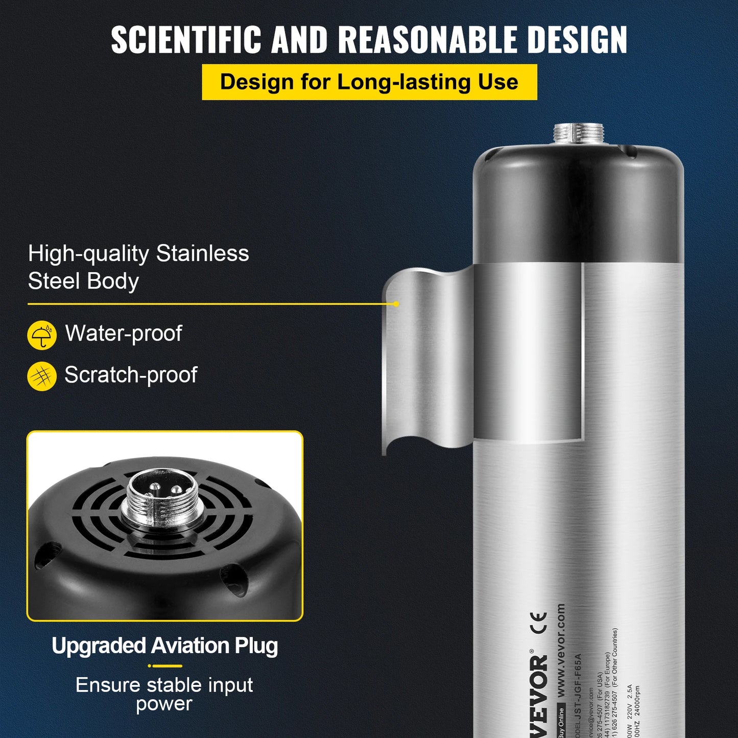 VEVOR Air Cooled Spindle Motor 0.8KW High Speed Rotation 12000-24000 PRM 400Hz for Engraving Milling & Grinding CNC Router Use