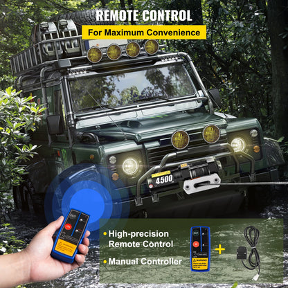 VEVOR 4500LBS 12V Electric Winch for 4X4 42.6FT Syntheic Car Trailer Ropes Towing Strap With Wireless Control ATV Truck Off Road