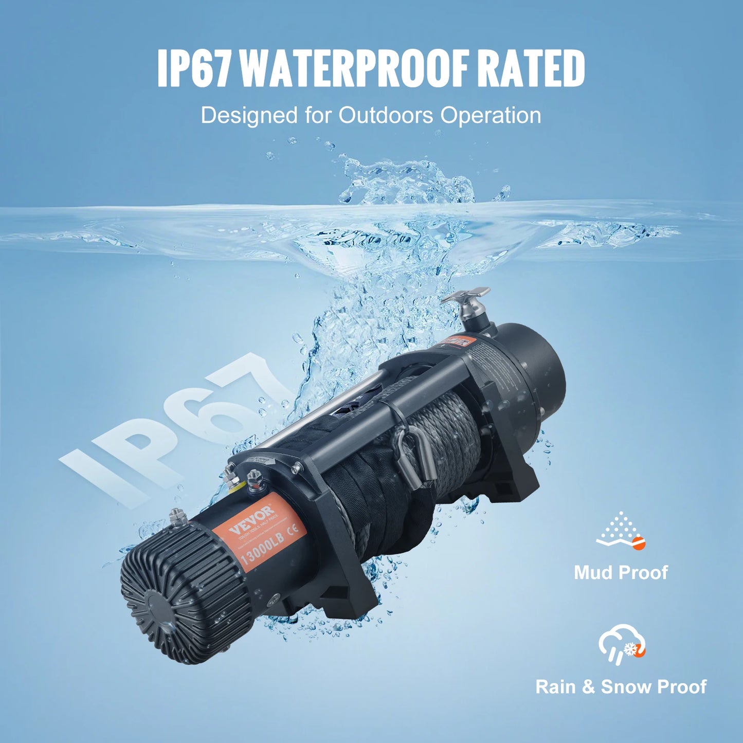 VEVOR 13000lb 12V Electric Winch Nylon Rope Winch ATV Winch with Wireless for Towing Jeep Off-Road SUV Truck Car Trailer Boat