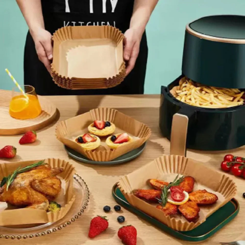 50pcs Air Fryer Grease Absorbent For Household Baking Pans With Thickened Silicone Paper Pads