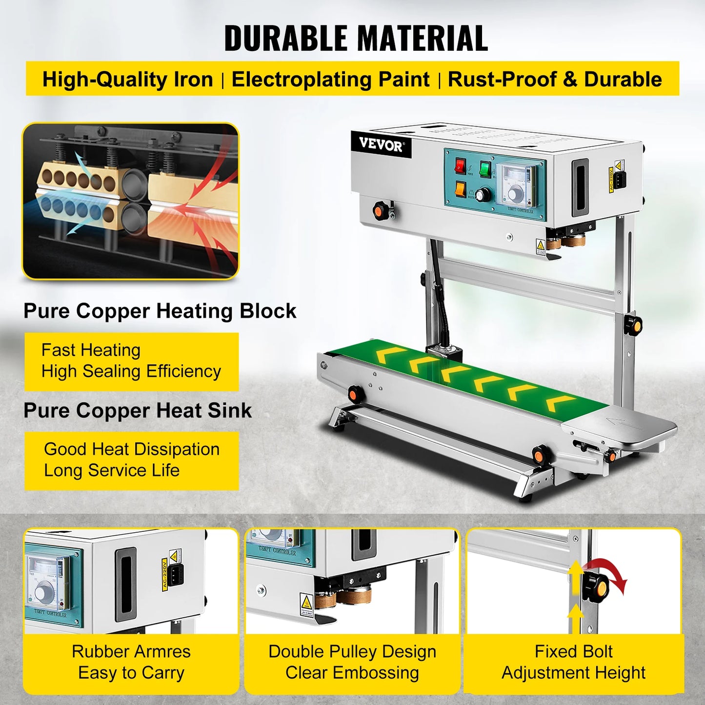 VEVOR FR-900 Automatic Horizontal Continuous Sealer Constant Heat Plastic Bag Sealing Machine Vertical Type Automatic Sealing