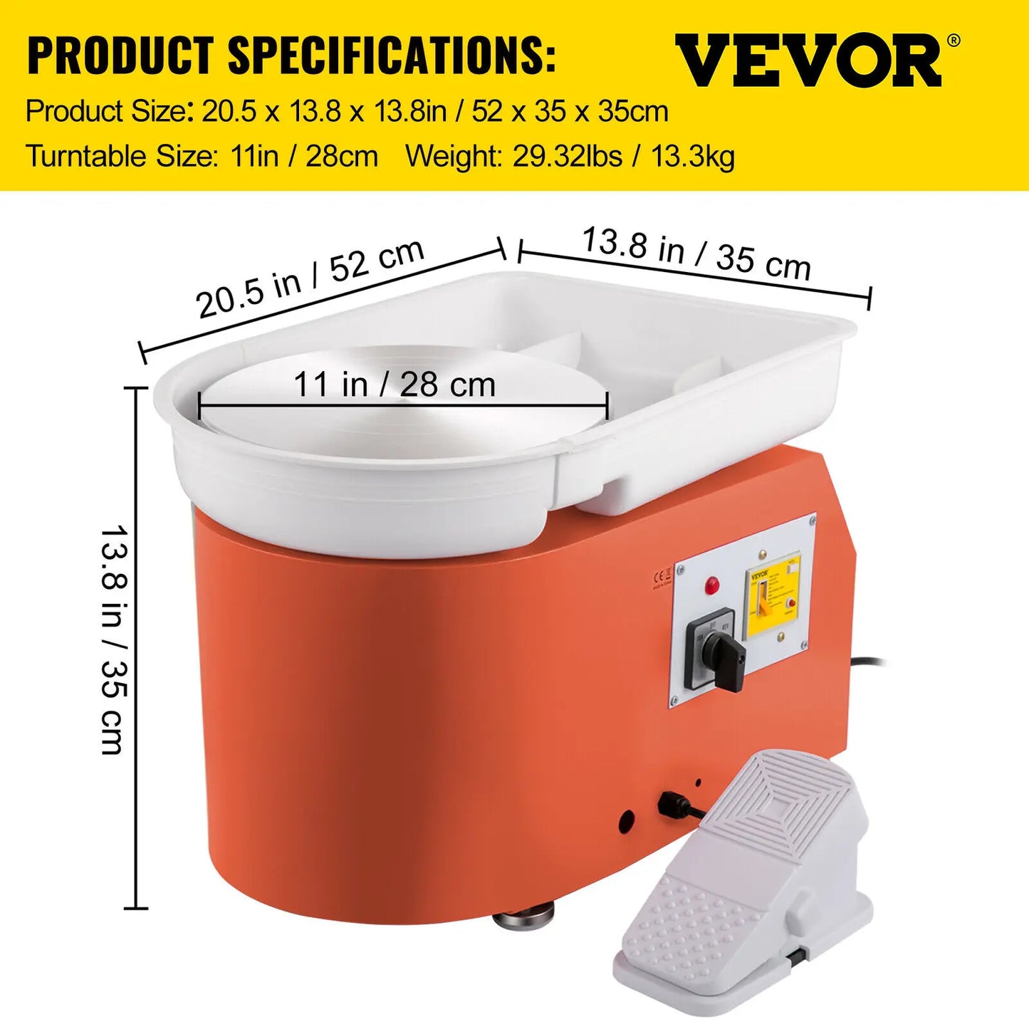 VEVOR Electric Pottery Wheel Machine 28cm 350W Manual Handle & Foot Pedal for School Ceramic Clay Working Forming DIY Art Craft