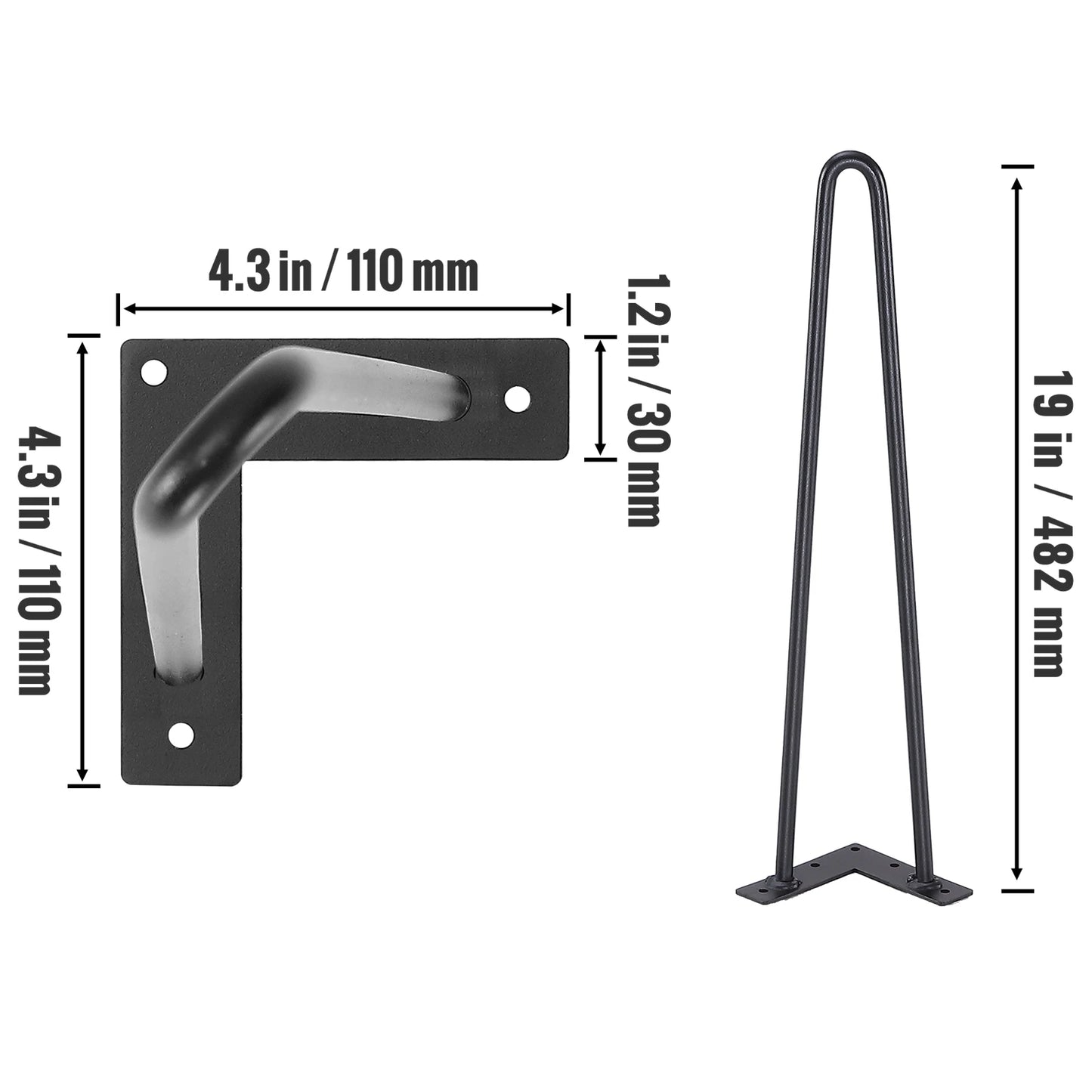 VEVOR 16inch Hairpin Furniture Legs 4PCS Black 500lbs Metal Heavy Duty Sturdy Modern Table Legs For Nightstand Coffee Table Desk