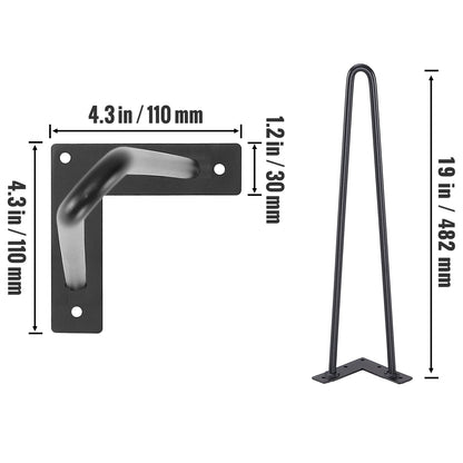 VEVOR 16inch Hairpin Furniture Legs 4PCS Black 500lbs Metal Heavy Duty Sturdy Modern Table Legs For Nightstand Coffee Table Desk