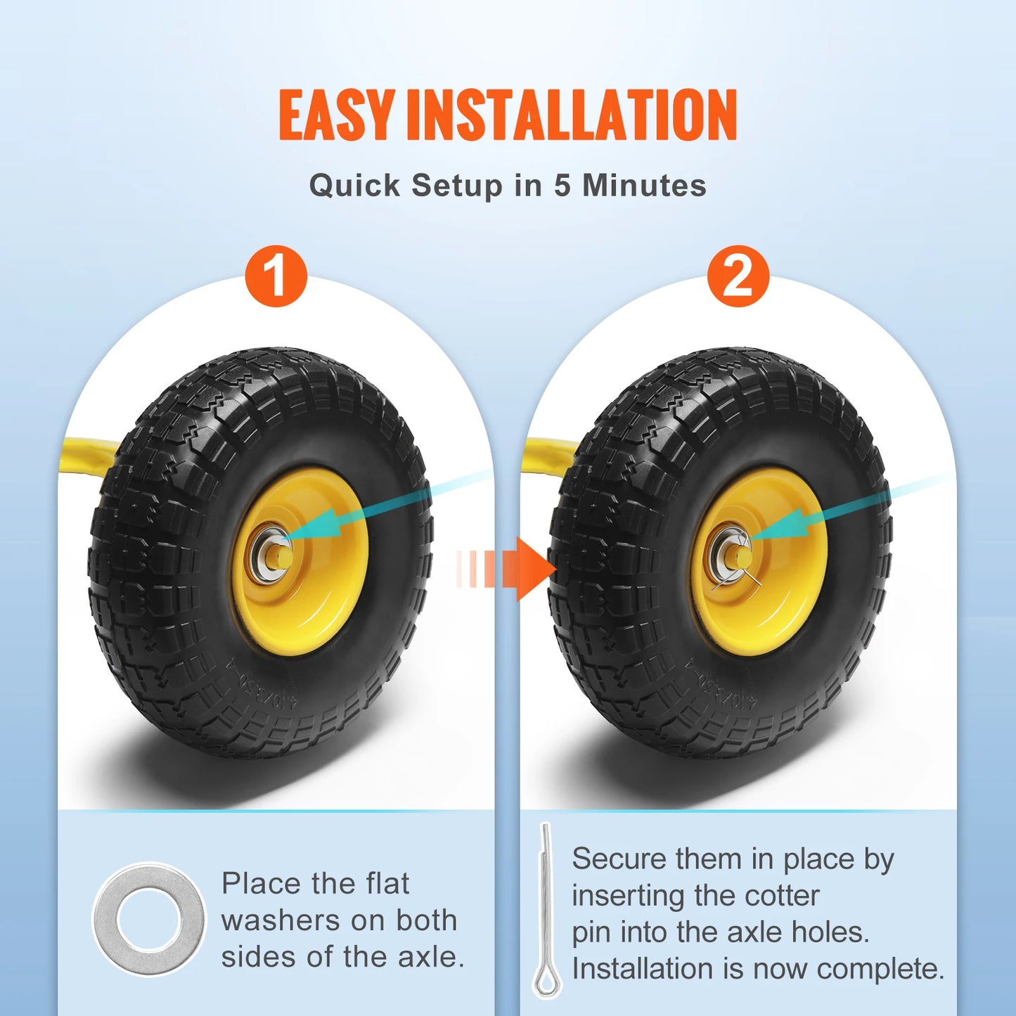 VEVOR 2-Pack Solid PU Run-Flat Tire Wheel 10" Flat Free Tubeless Tires and Wheels for Dollies Garden Trailers Various Carts