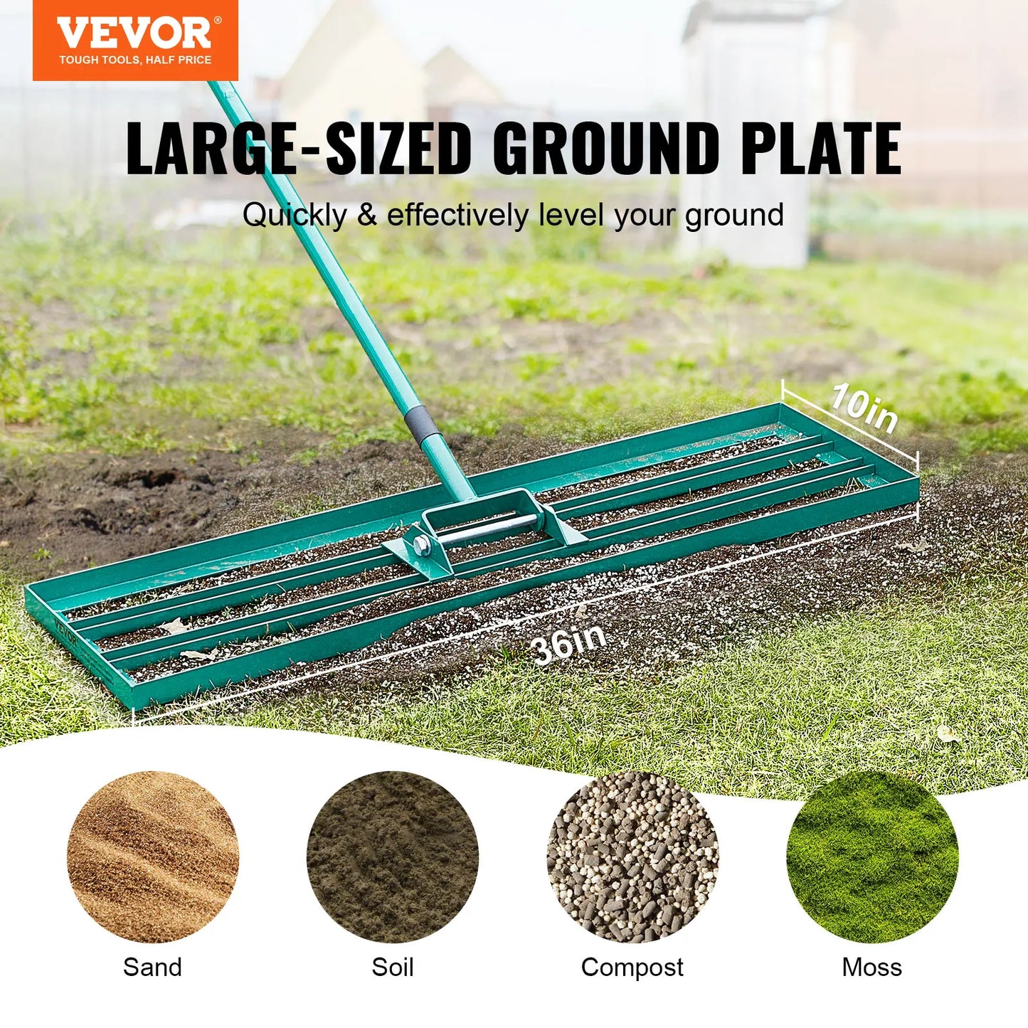 VEVOR Lawn Leveling Rake 36inchx10inch Heavy-duty Lawn Leveler With 78inch Steel Extended Handle For Garden Golf Lawn Farm