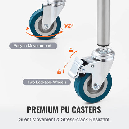 VEVOR Lab Rolling Cart 2-Shelf Stainless Steel Rolling Cart Lab Serving Cart Dental Utility Cart for Clinic Lab Hospital Salon