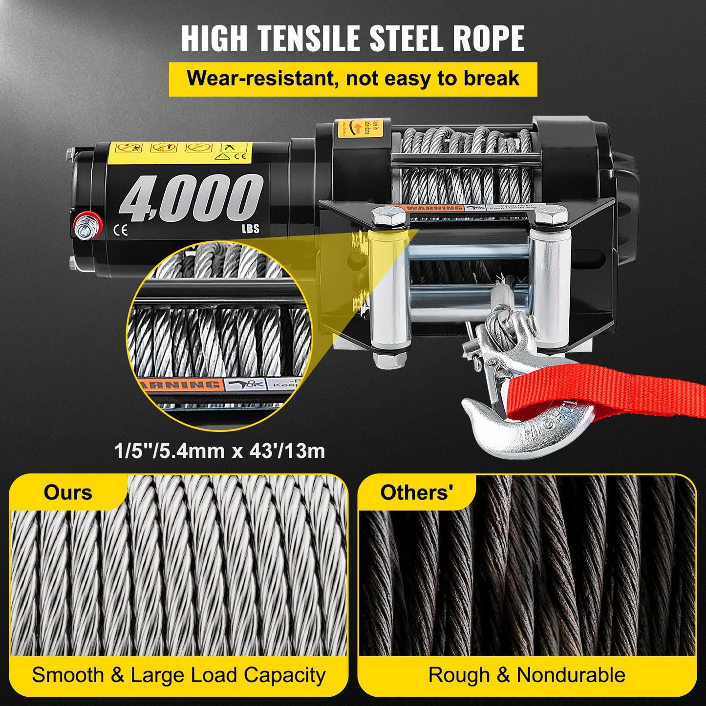 VEVOR 4000LBS 12V Electric Winch for 4X4 43FT Steel Cable With Wireless Control ATV Truck Off Road