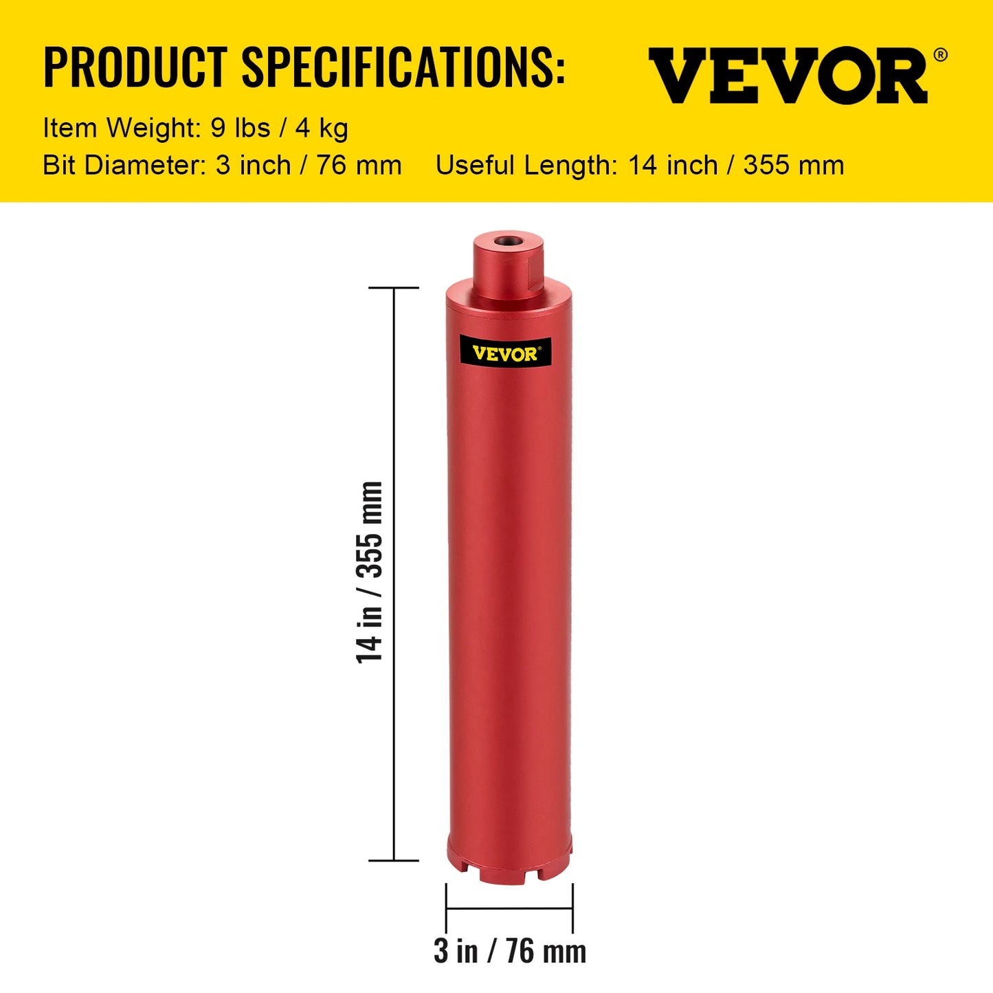 VEVOR Diamond Core Drill Bit 450mm Length 5/4in Universal Thread Hole Cutter for Drilling Concrete Brick Masonry Marble w/ Blade