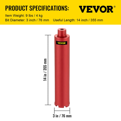 VEVOR Diamond Core Drill Bit 450mm Length 5/4in Universal Thread Hole Cutter for Drilling Concrete Brick Masonry Marble w/ Blade