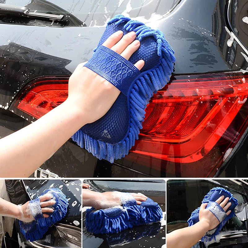 1Pcs Sponge Gloves for Car Washing Chenille Ultra Fine Fiber Cleaning Sponge Scratch Resistant Super Absorbent Cleaning Gloves