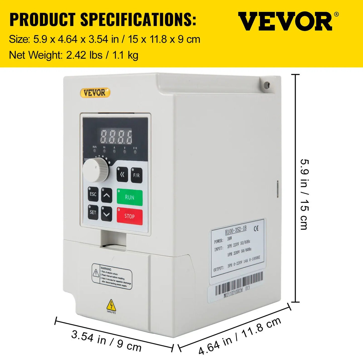 VEVOR 2.2/3/4/7.5KW VFD Frequency Inverter 110V/220V 1/3P Input 3P Output Variable Frequency Drive CNC Motor Inverter Converter