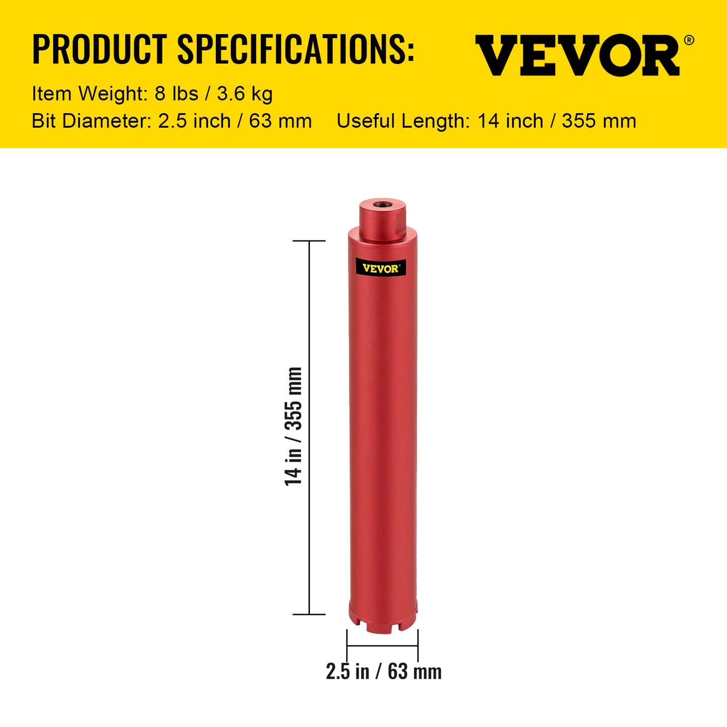 VEVOR Diamond Core Drill Bit 450mm Length 5/4in Universal Thread Hole Cutter for Drilling Concrete Brick Masonry Marble w/ Blade