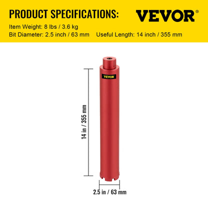 VEVOR Diamond Core Drill Bit 450mm Length 5/4in Universal Thread Hole Cutter for Drilling Concrete Brick Masonry Marble w/ Blade