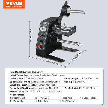 VEVOR LDL-30 Automatic Label Dispenser Speed Adjustable Label Applicator Counting 0-99999 Auto Label Stripper Separating Machine