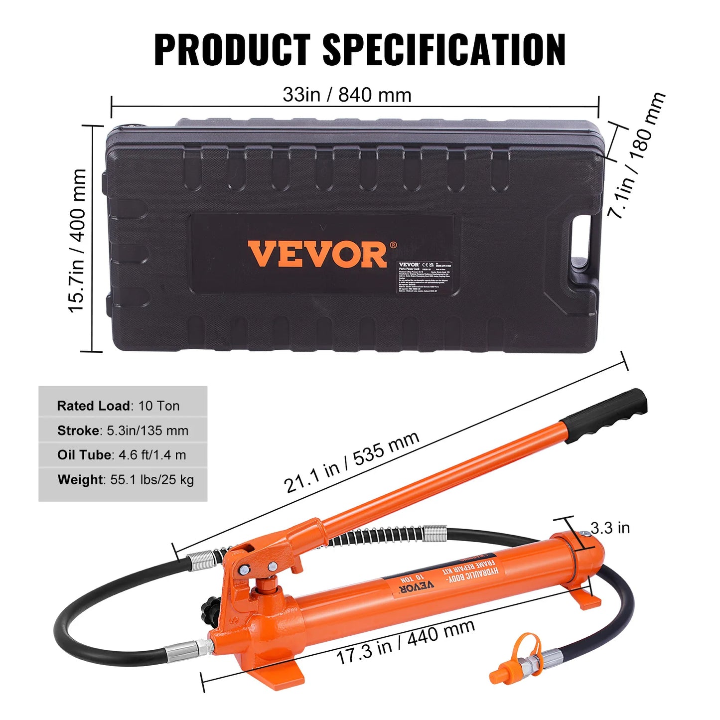 VEVOR 4/10/12/20 Ton Power Hydraulic Cylinder Jack Autobody Frame Repair Tool Kit Automotive Truck Lifting Jack Heavy Equipment