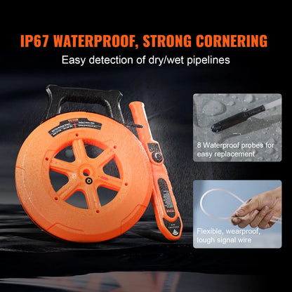 VEVOR Pipe Locators 30m Underground P67 Waterproof Pipe Blockage Detector Sewer Wall Scanner Plumbing Tool for PVC Plastic Metal