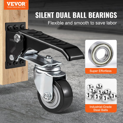 VEVOR 165 lbs 2.5" Set of 4 Workbench Caster Wheels Side Mounted Retractable Stepdown Wheel 360° Swivel for Tables and Equipment
