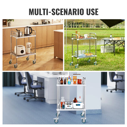 VEVOR Lab Rolling Cart 2-Shelf Stainless Steel Rolling Cart Lab Serving Cart Dental Utility Cart for Clinic Lab Hospital Salon