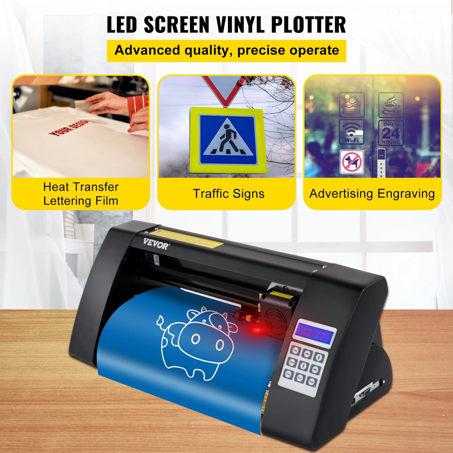 VEVOR 14Inch Semi-Automatic Vinyl Cutter Plotter 375mm Cutting Printer w/ Papers 3 Blades LCD Display SIGNMASTER Software