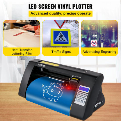 VEVOR 14Inch Semi-Automatic Vinyl Cutter Plotter 375mm Cutting Printer w/ Papers 3 Blades LCD Display SIGNMASTER Software