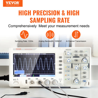 VEVOR 2/4 Channels Desktop Digital Oscilloscope 1GS/S 100MHZ 30 Automatic Measurement Functions for Electronic Circuit Testing