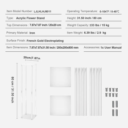 VEVOR Gold Metal Column Wedding Flower Stand High With Metal Laminate Vase Geometric Centerpiece Stands Cylindrical Floral