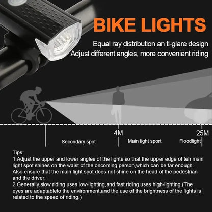 Bike Light Set Front Light with Taillight USB Rechargeable Easy to Install 3 Modes Bicycle Accessories for the Bicycle Road MTB